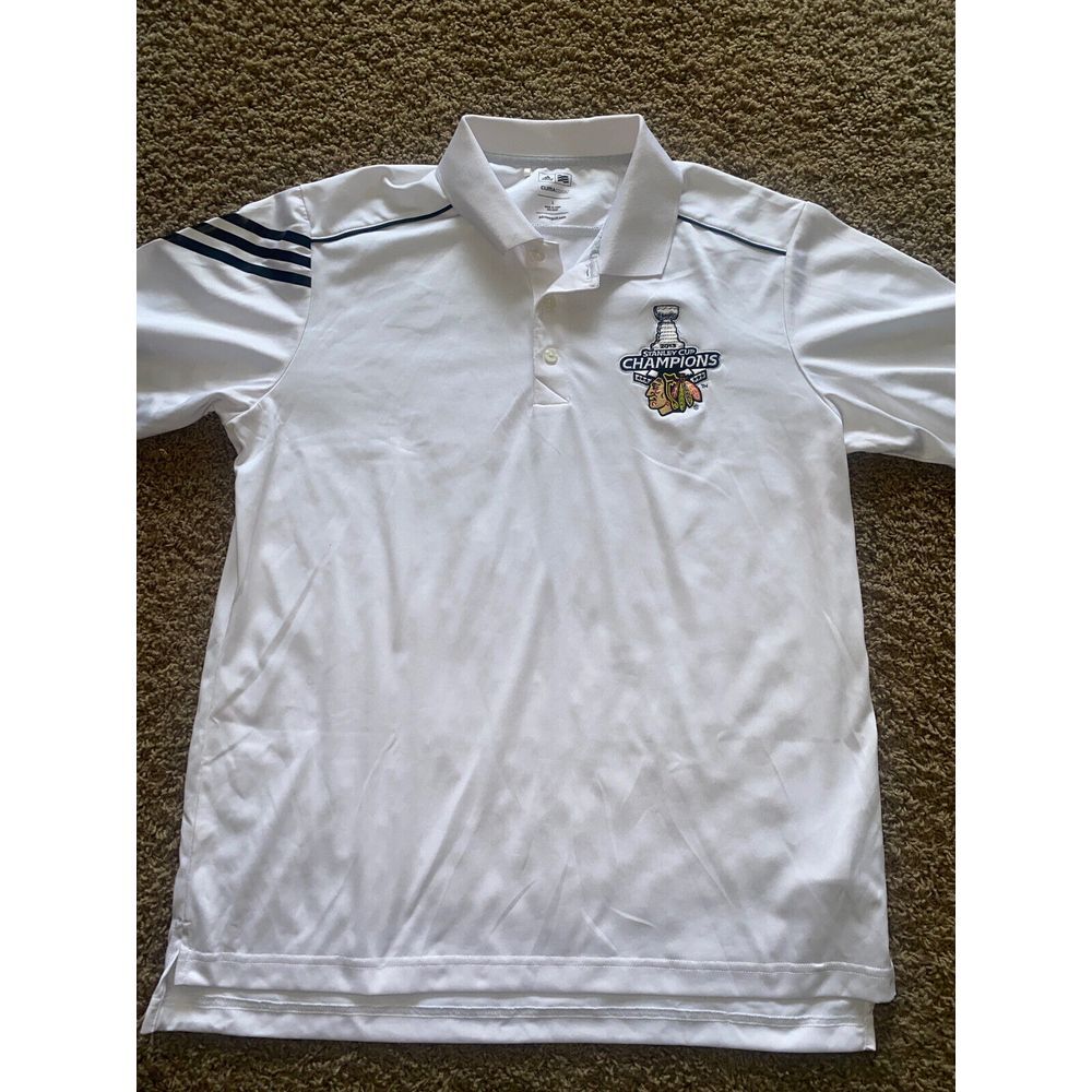 Adidas Climacool Black Hawks Polo Shirt Size L NHL Team Stanley‎ Cup Champion